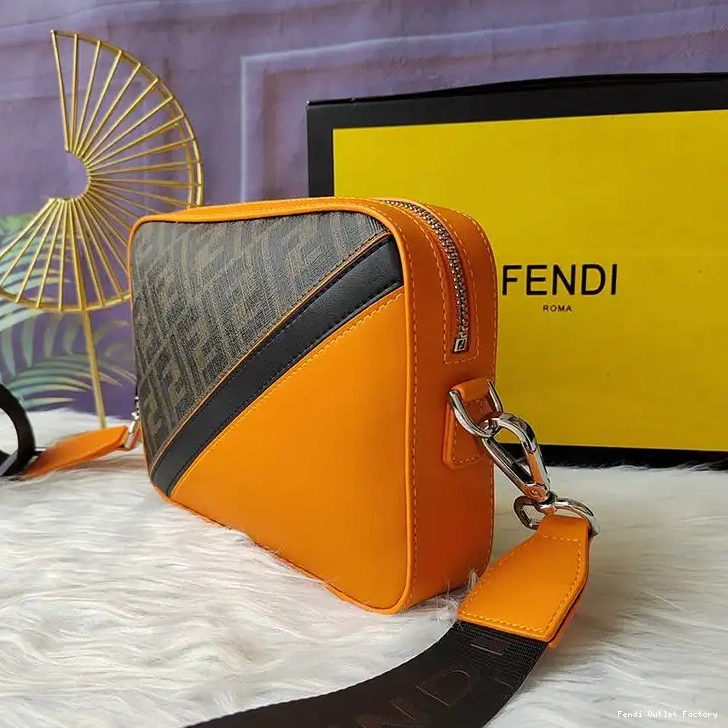 Vintage HOT In Fabric Camera Compact Fendi Brown Case Orange Motif FF 0702